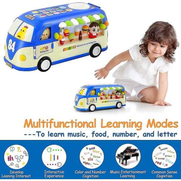 Baby Musical Learning Car Toy, Cional Musical Activity Toy Lek och lär Baby Leksaker, Music Bus With L