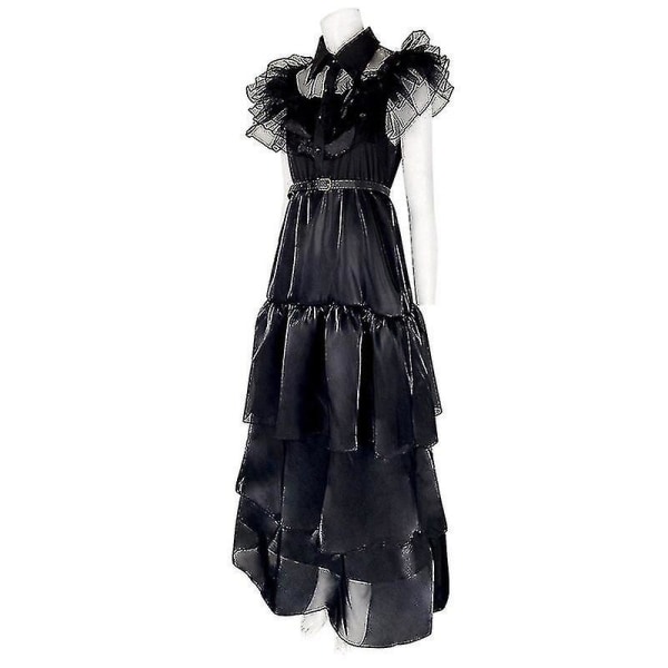 Barn Vuxen Onsdag Addams Onsdag Cosplay Kostym Svart Klänning Outfits Uniform Halloween Karneval Kostym För Kvinnor Flickor Dress bag XL Wig only 140