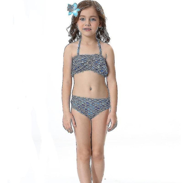 Barn Flickor Mermaid Tail Bikini Set Badkläder Baddräkt Simdräkt Dark Blue