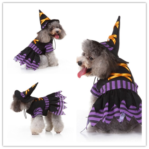 Pet Halloween Cosplay Kostym Randig Wizard Outfits Kläder purple+black large silver+green large