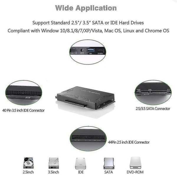 USB 3.0 To Ide och Sata Converter External Hard Drive Adapter Kit för Universal 2.5/3.5