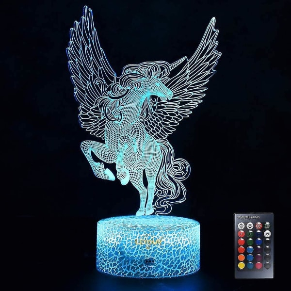 Nattljus för barn Häst 3d Nattljus tumlare Illusion Lampa med fjärrkontroll 16 färger Changi