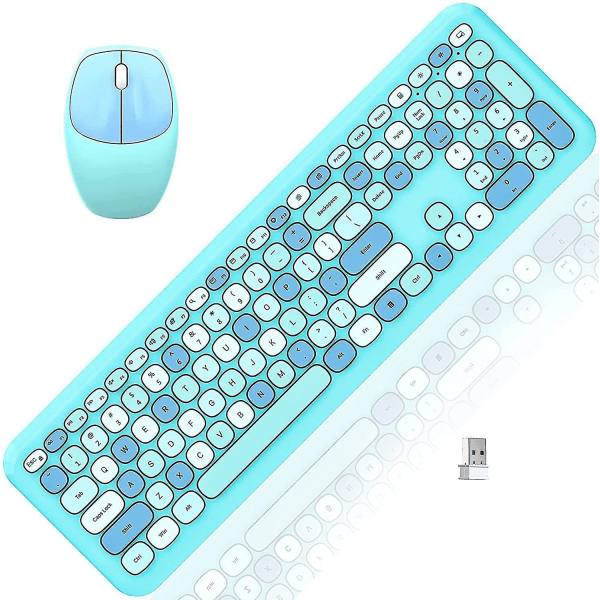 Färgglad kombination av trådlöst tangentbord och mus, sladdlöst datortangentbord i full storlek med sifferknappsats