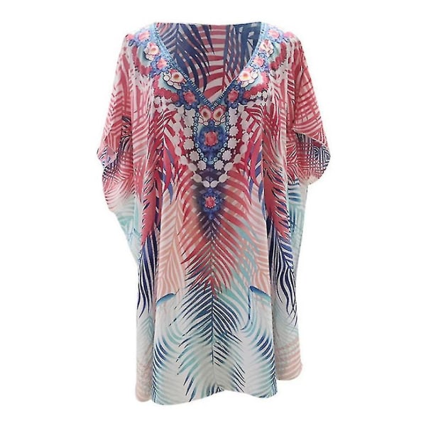 Printed Kvinnor Kaftan Beachwear Oversized Boho Suncreen Bikini Cover Up