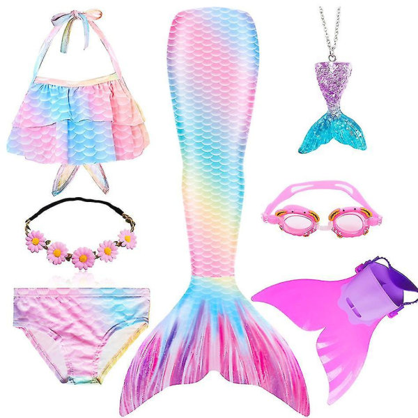 Baddräkt för flickor Mermaid Tails Beach Baddräkt Kostymer med Monofins Bikini Simning Cosplay Littl Package 110