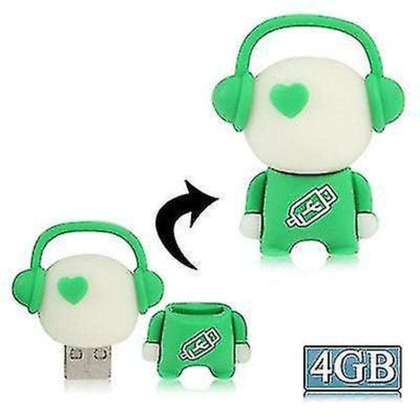 Green Music Man Cartoon Silikon USB minne, speciell för alla typer av festivaldagspresenter (4GB)