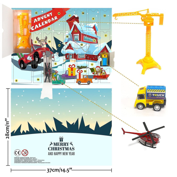 Cars Advent Calendar for Kids Boys 2023 Christmas, 24 Pull Back Vehicles Lekset med Crane Helicop