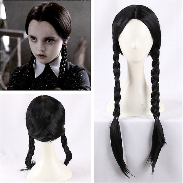 Barn Vuxen Onsdag Addams Onsdag Cosplay Kostym Svart Klänning Outfits Uniform Halloween Karneval Kostym För Kvinnor Flickor Dress bag XL Wig only XXL