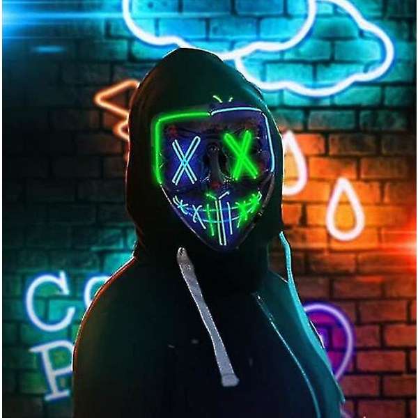 Led Purge Mask Light Up Skrämmande mask för Cosplay kostym Fluorescent green and clear blue