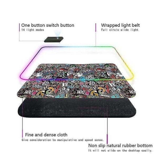 300*800 Graffiti Magic Color Halkfritt gummityg RGB Gaming Musmatta LED-lampor Desktopmus