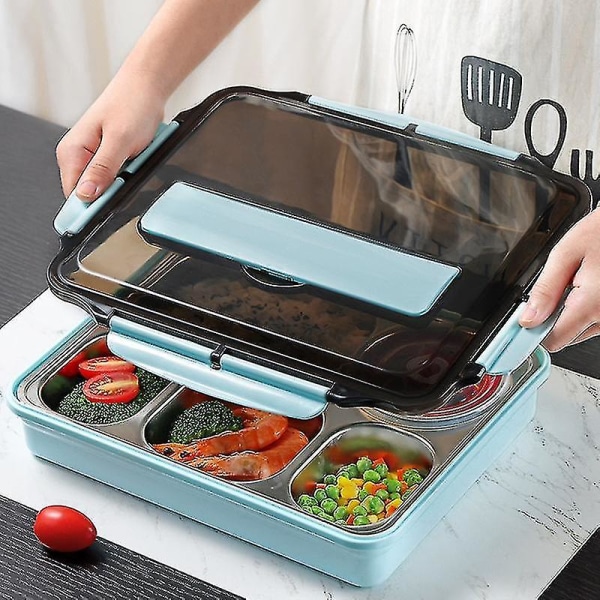 Rostfritt stål Thermal Lunch Box Layers Multi Grids Bestick Studenter Skola Vuxen Lunch Boxes Spo