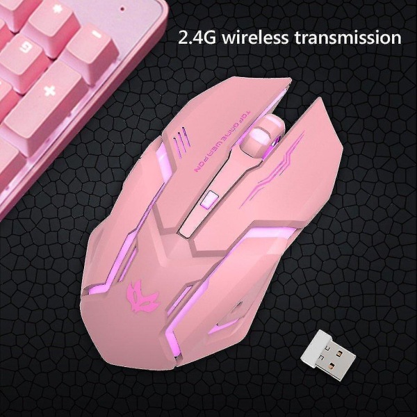 Rosa Svart T1 Ergonomisk 2.4G uppladdningsbar mus för PC Dator Tyst Bakgrundsbelyst USB Optisk trådlös
