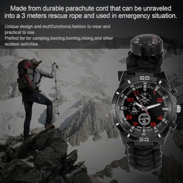 Utomhus multifunktionell 6 i 1 Survival Watch armband med vävdesign