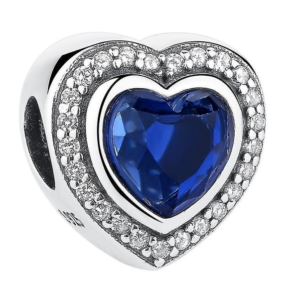 925 Sterling Silver Sparkling Love Charm & Blue Crystal Armband Bead DIY Smycken Kvinnor |Charms