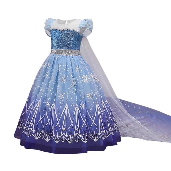 Frozen Queen Elsa Cosplay Barn Tjej Paljetter Princess Cape Klänning Balklänning Födelsedagsfest Kostym 130cm 130cm