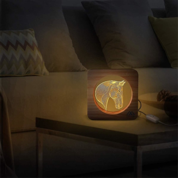 3d Nattljus Häst Optisk Illusion Nattlampa Kreativ trä USB Power Barnkammare Decorat