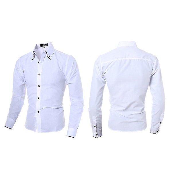 Vit/svart Strip Men Slim Fit Långärmad Skjorta Casual Turn-down Collar Shirt