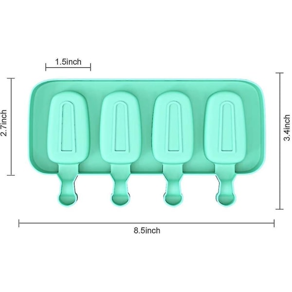 Popsicle molds för barn, 2 st silikon 4 håligheter Hemgjorda Ice Pop molds ovala med 50 träpinnar