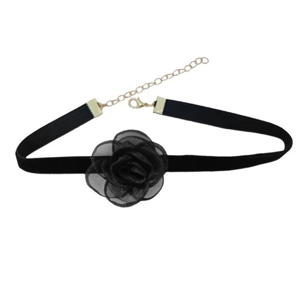 Gothic Floral Pannband Svart Blomma Headpiece Choker Halsband Tyll Veil Cosplays Kostym Accessoar Halloween Smycken Black flower headban Black flower headban