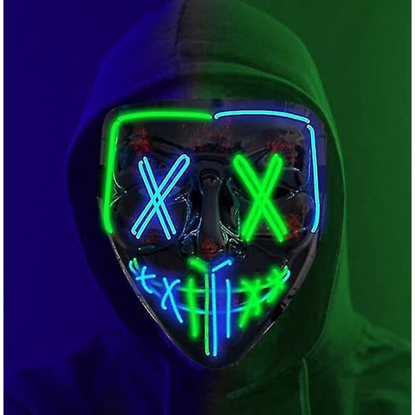 Led Purge Mask Light Up Skrämmande mask för Cosplay kostym Fluorescent green and clear blue