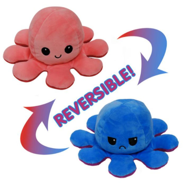 Dubbelsidig vändbar bläckfisk plyschleksaker, Reversible Octopus MultiColor Rosa/Röd Blå/ Ljusrosa