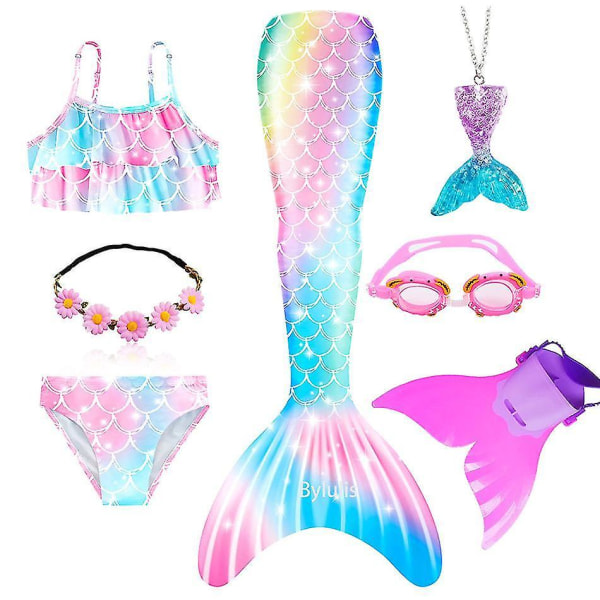 Baddräkt för flickor Mermaid Tails Beach Baddräkt Kostymer med Monofins Bikini Simning Cosplay Littl Package 118