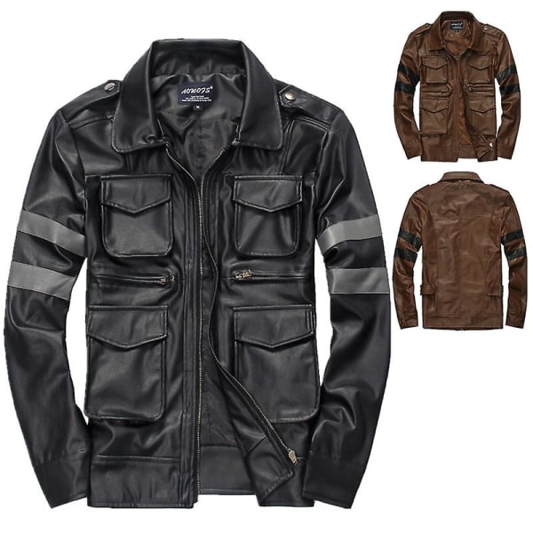 Pu Leather Jacket For Resident Evil Game Cosplay Jacket For Biohazard Motorcycle Fashion Outerwear black XL Brown XXL