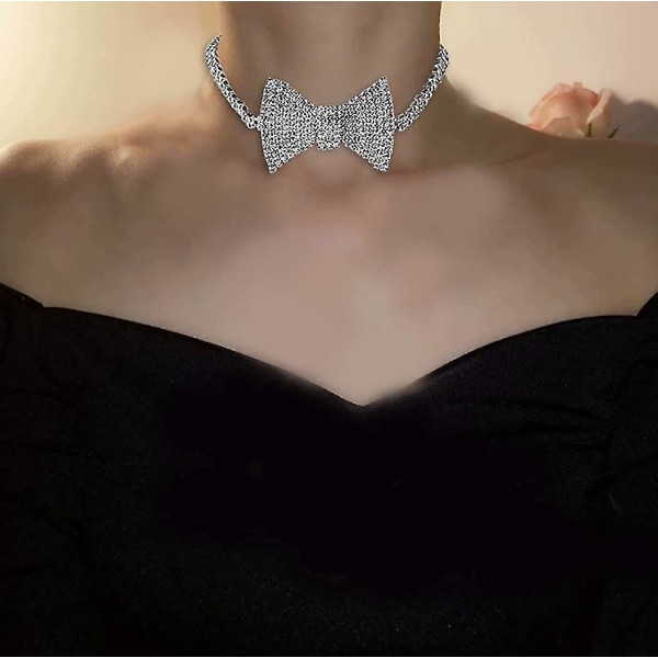 Boho Rhinestone Choker Halsband Silver Crystal Bowknot Halsband Festsmycken Tillbehör för kvinnor