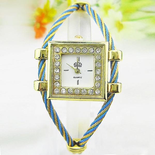Crystal Square Dial Gold Case kvinnor Quartz Armband Watch