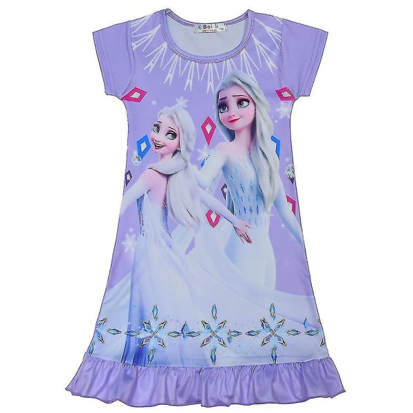 4-8 år Flickor Frozen Princess Elsa Print Nattlinne Pyjamas Violet