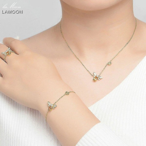 Lamoon Bees Elegant Oval Citrin Dam Smycken Hand Chain Halsband Set V027-4
