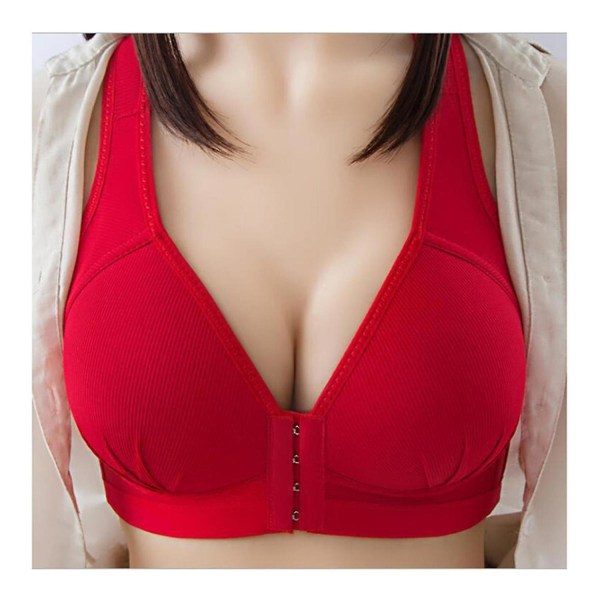 Plus Size Push Up BH Frontstängning Enfärgad BH BH 36-46 Trådlösa underkläder för kvinnor Big Red