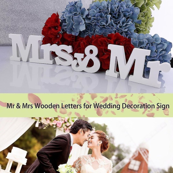 Vita Mr & Mrs träbokstäver för bröllopsdekoration Skylt bord Presentdekor