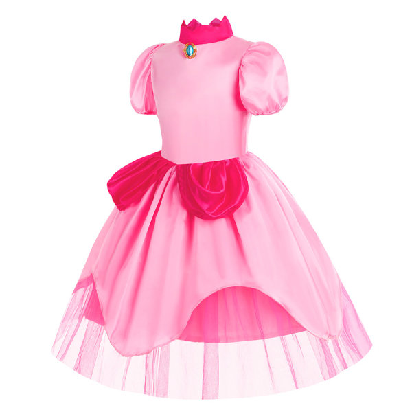 Barn Peach Princess Dress Mario Luigi Rosa Klänning Cosplay Girls Halloween Kostymer Biki2 140cm Biki1 100cm