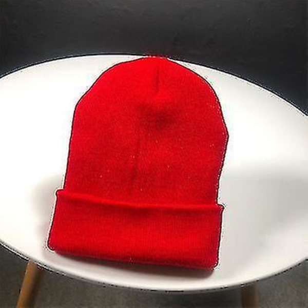 Kvinnor/män stickad söt höstmössa varmare huva Casual cap（röd）