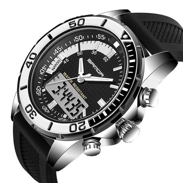 SANDA 3 Mode Män LED Dual Display Watch Silikonrem Simning Dykning Sport