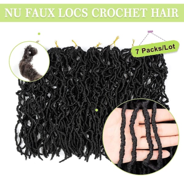 14 tums Faux Locs virkat hår, 7 förpackningar Soft Locs virkat hår, förslingat syntetiskt virkat hår (14