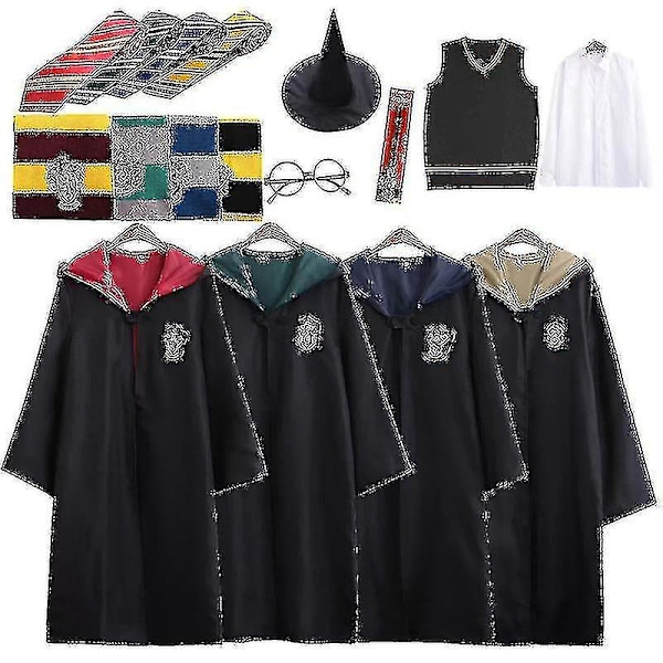 7st/ set för Harry Potter Magic Wizard Fancy Dress Cape Cloak Hogwarts skoldräkt 7Pcs Green