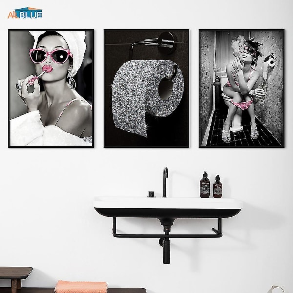 Mode Sexig kvinna Poster Print Flicka Drinking Bar Canvas Målning Bling Toalettrulle Papper Bild Mo