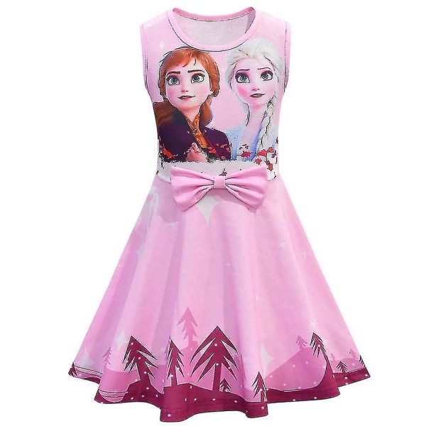 Barn Frozen Elsa Anna Sundress Girls Summer Sleeveless Bowknot Swing Dress Pink