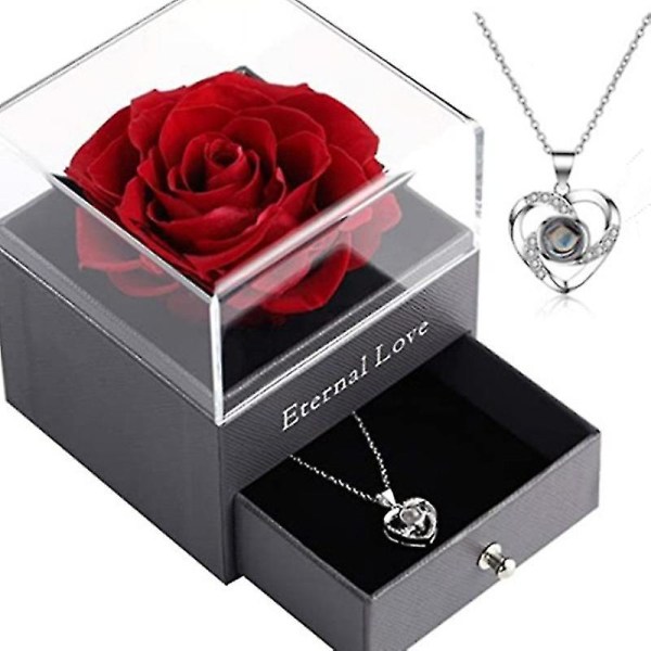 Handgjorda Eternal Rose Flower Presentbox med halsband Romantiska presenter till Mors dag