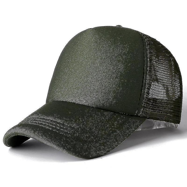 Cap i enfärgad mesh för män och kvinnor, justerbara Snapback-hattar (Armygrön)