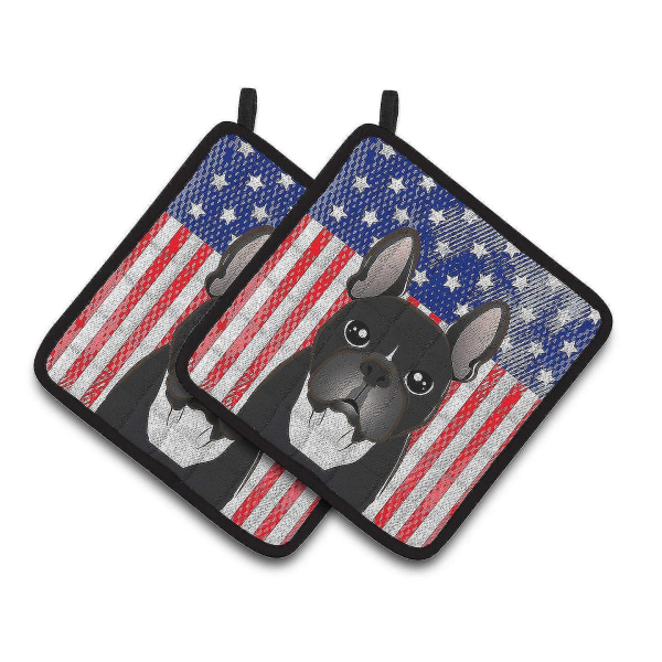 Amerikansk flagga och fransk bulldogg par grytlappar