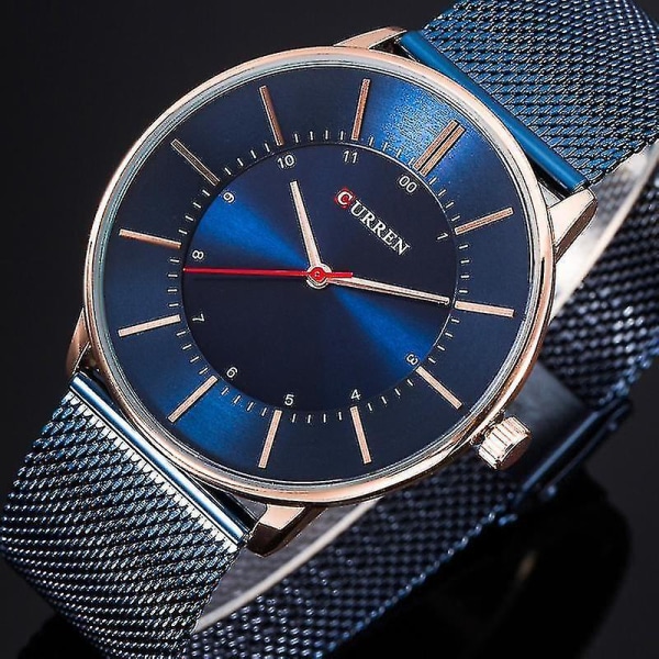 CURREN 8303 Ultra Thin Casual Style Herr Armbandsur Mesh Steel Band Quartz Watch