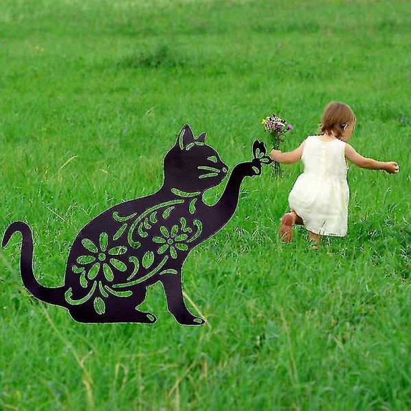 Lyxig-katt trädgårdsdekoration, metall svart katt dekoration, utomhus trädgård dekoration, trädgård Figu