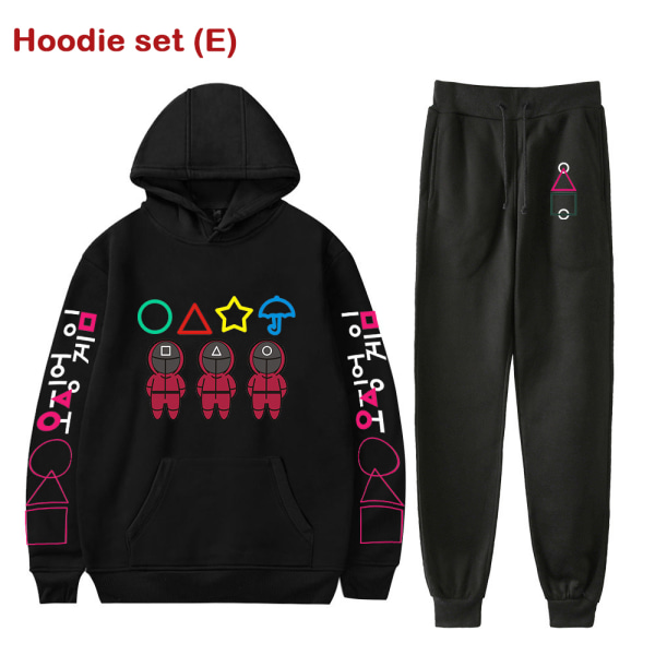 S-4XL Squid Game Cosplay Costumes 2D Printing Hoodie Sweatshirt red Hoodie set(D)-L black Hoodie (E)-M