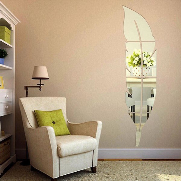 Vackra fjäderformade väggdekaler Hem 3d spegelvägg dekorativa klistermärken