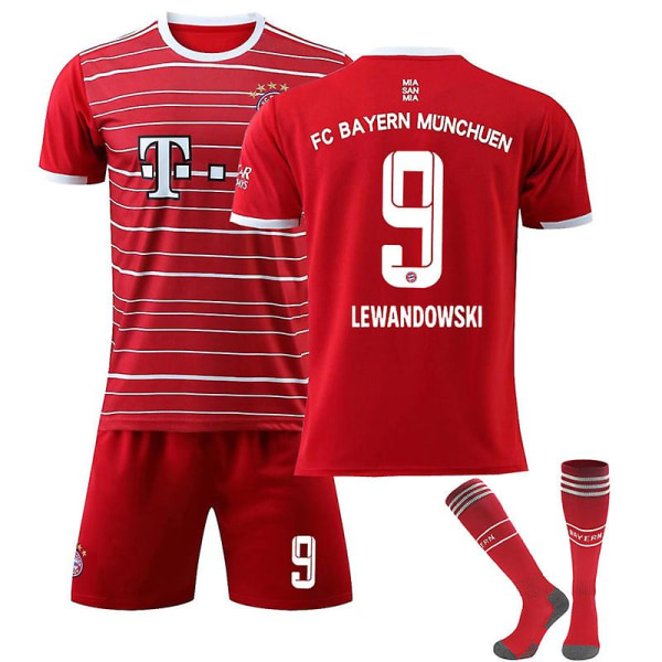 Lewandowski #9 22-23 Ny säsong fotboll T-shirts Jersey Set 2223 Barcelona Home Bayern Munich Home Kids 20(110-120CM)