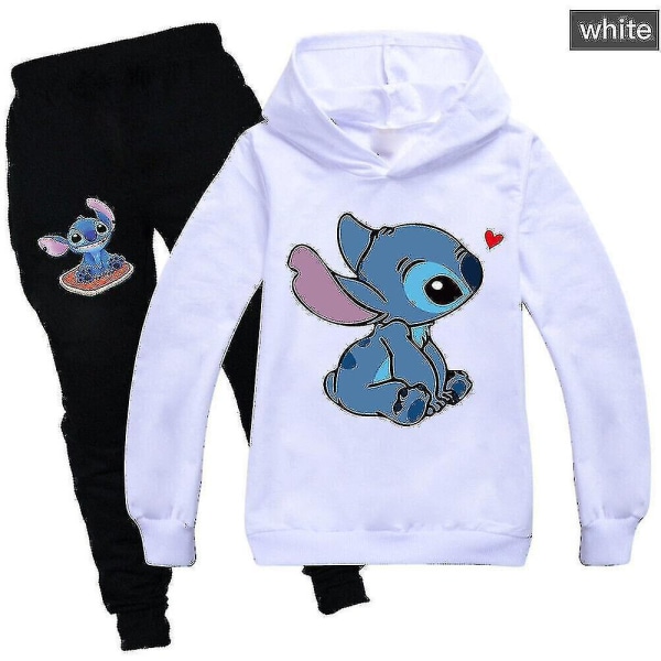 Lilo Stitch Träningsoverall 2st Huvtröja Hoodie Byxor Outfit Set Sportkläder för barn White