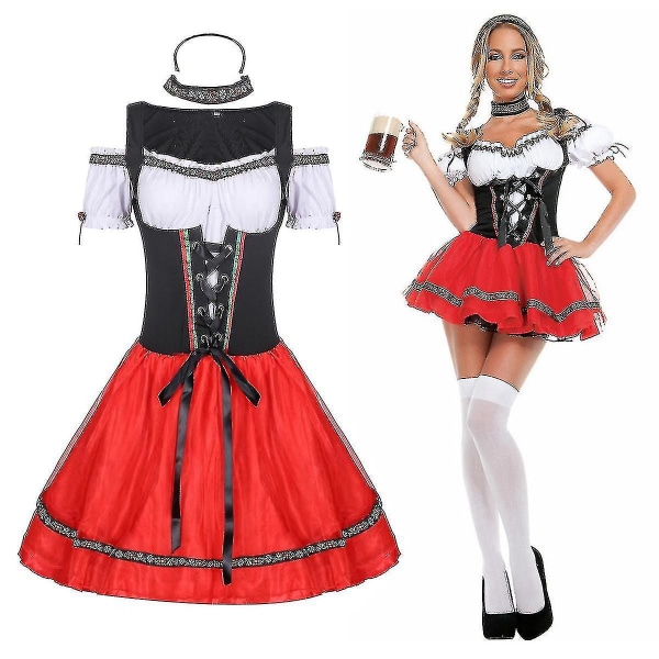 Kvinnor Bavarian Fancy Dress Outfit Oktoberfest Dirndl Beer Maid Costume Only Stockings